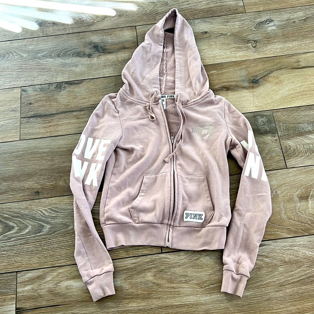 Girls taupe Victoria Secret Pink hoodie size Xsmall/TP.  Gently used.